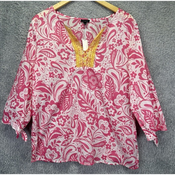 Talbots Tops - NWT Talbots Pink White Embroidered Cover Up Top Vacation Tropical Sheer Large